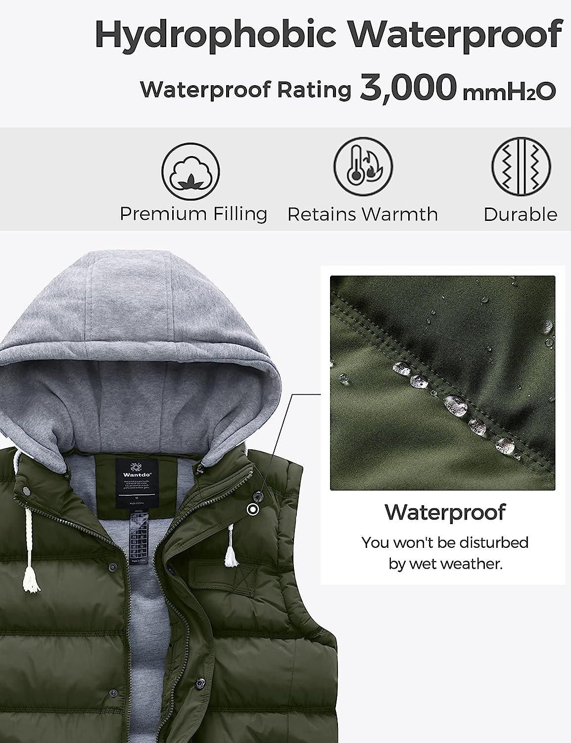Wantdo Women's Quilted Puffer Vest Thicken Warm Winter Coat with Removable Hood - Image 5